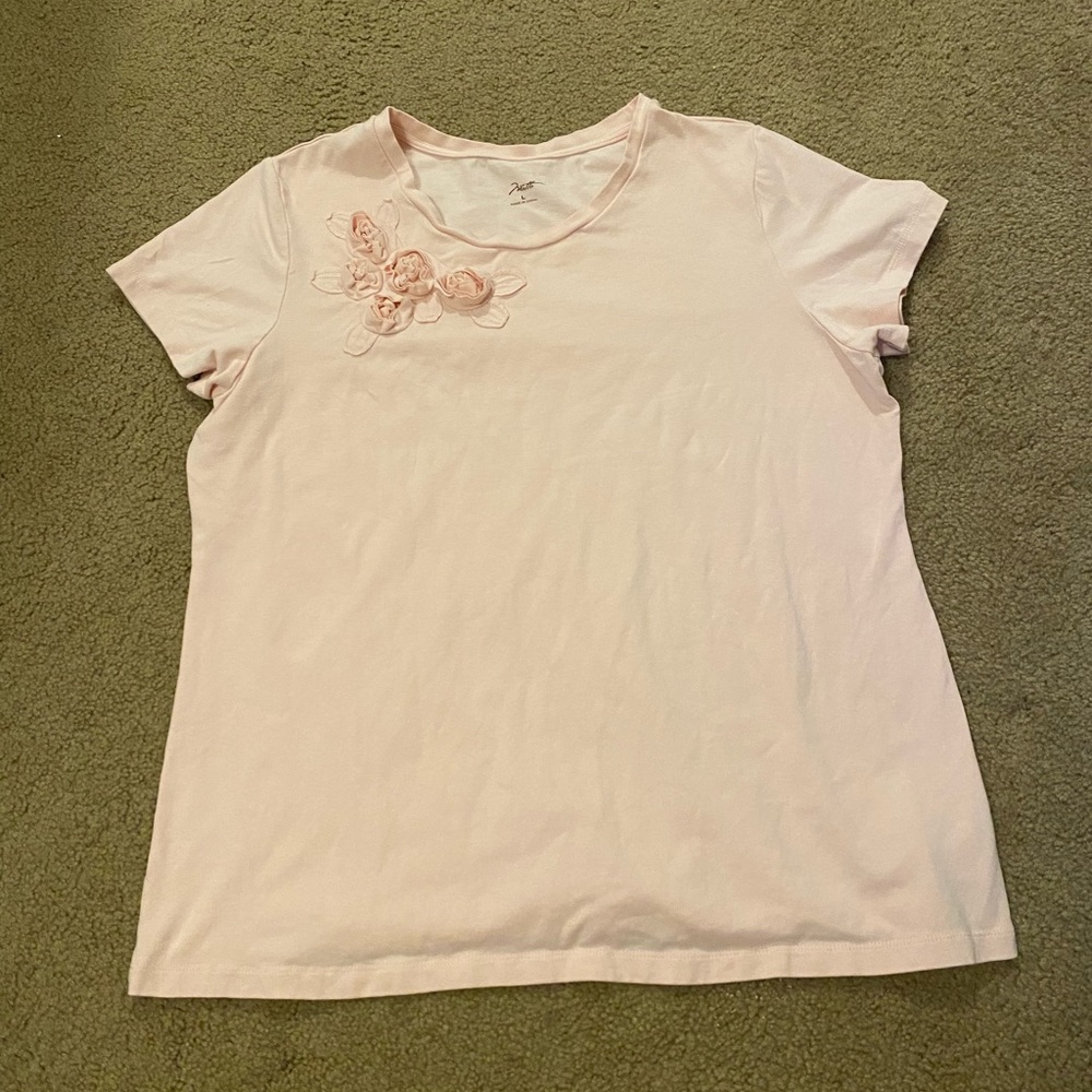 Motto pink scoop neck top with floral embellishment